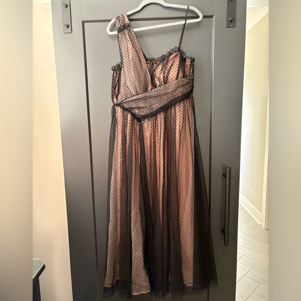Anthropologie Black and Blush One-Shoulder Tulle Dress - Picture 4 of 11